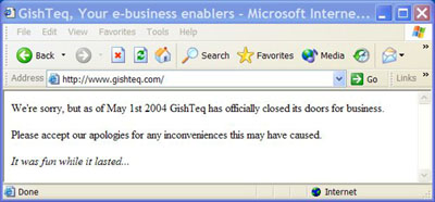 We're sorry but as of May 1st 2004 GishTeq has officially closed its doors for business...