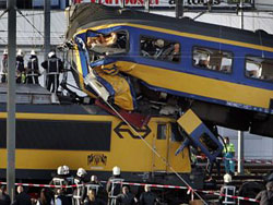 Two trains collide head-on just outside Amsterdam Central Station...