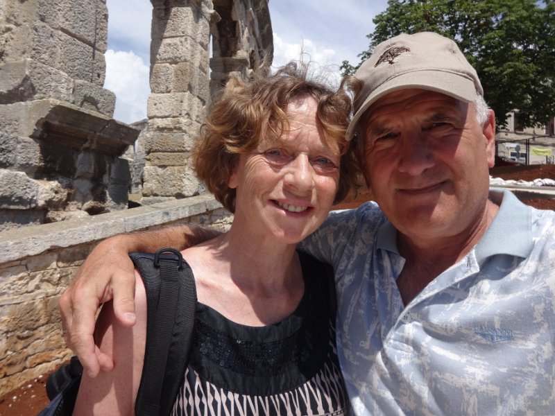 Pula - Thea and Kiffin in front of Roman amphitheater