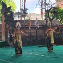 Balinese dance drama 4 - Two dancers making elegant flowing motions.