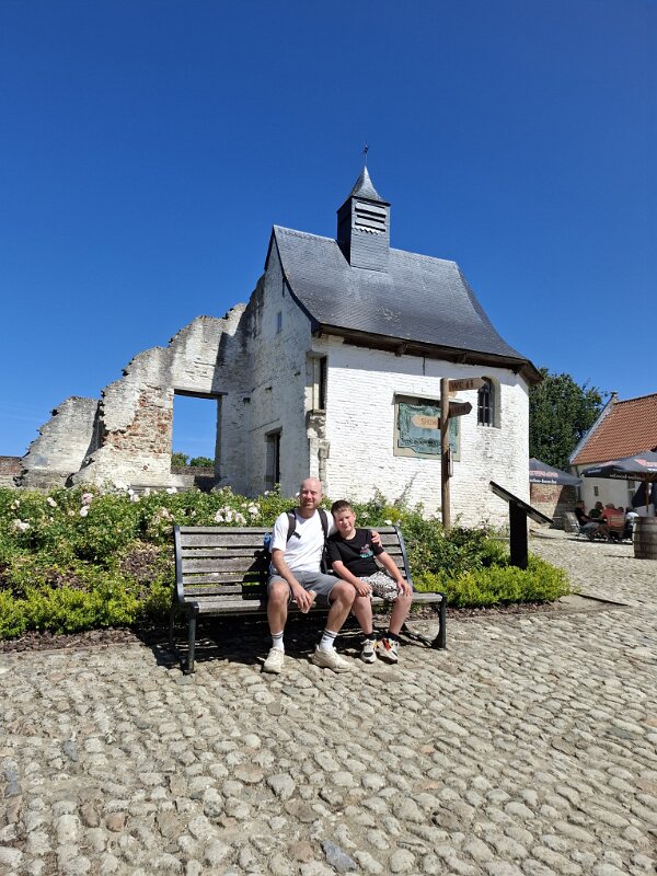 Waterloo - Hougoumont Farm - Lennart and Liam resting.
